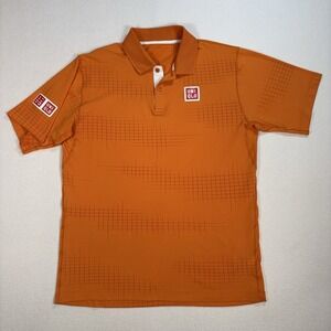 Uniqlo Kei Nishikori Tennis Polo Men's M Orange Geometric‎ Stretch 170077